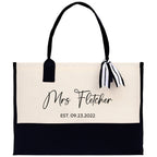 Mrs. Last Name Est Year Tote Bag Personalized Date Wedding Tote Bridal Shower Gift Honeymoon Gift Customized Wedding Gift Bridesmaid Gift