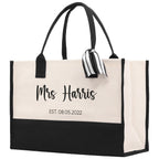 Mrs. Last Name Est Year Tote Bag Personalized Date Wedding Tote Bridal Shower Gift Honeymoon Gift Customized Wedding Gift Bridesmaid Gift