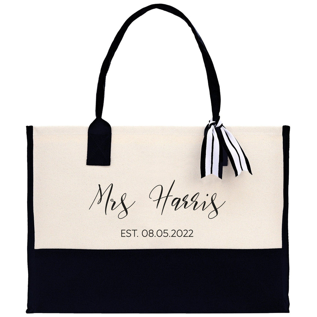 Mrs. Last Name Est Year Tote Bag Personalized Date Wedding Tote Bridal Shower Gift Honeymoon Gift Customized Wedding Gift Bridesmaid Gift