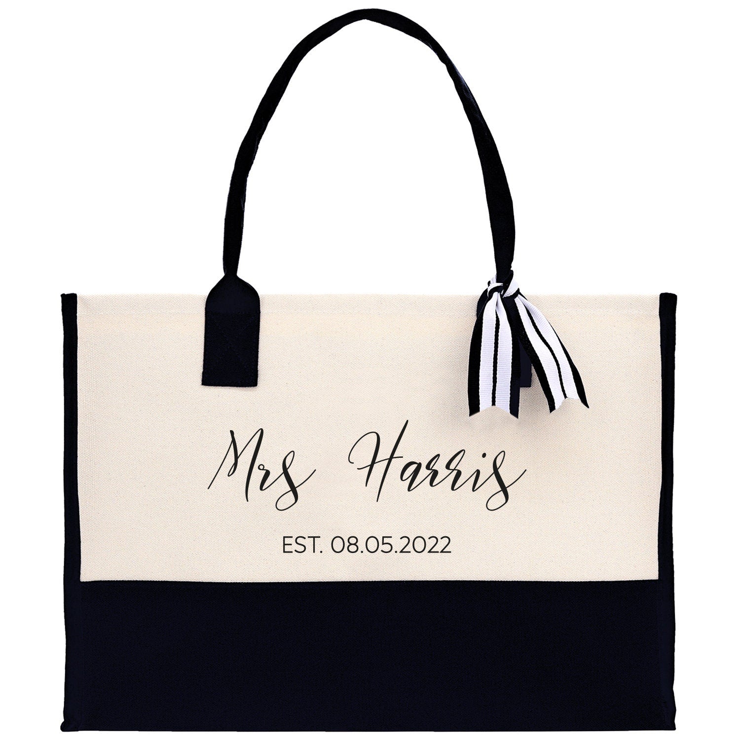 Mrs. Last Name Est Year Tote Bag Personalized Date Wedding Tote Bridal Shower Gift Honeymoon Gift Customized Wedding Gift Bridesmaid Gift