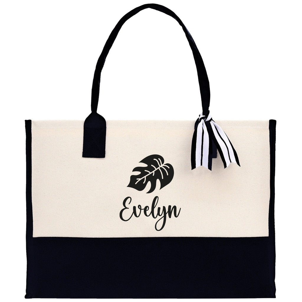 Tropical Leaf with Name Custom Wedding Tote Palm Leaf Bridesmaid Tote Bag Personalized Bride Gift Honeymoon Gift Wedding Bridal Party Gift