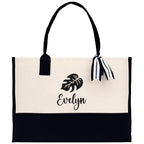 Tropical Leaf with Name Custom Wedding Tote Palm Leaf Bridesmaid Tote Bag Personalized Bride Gift Honeymoon Gift Wedding Bridal Party Gift
