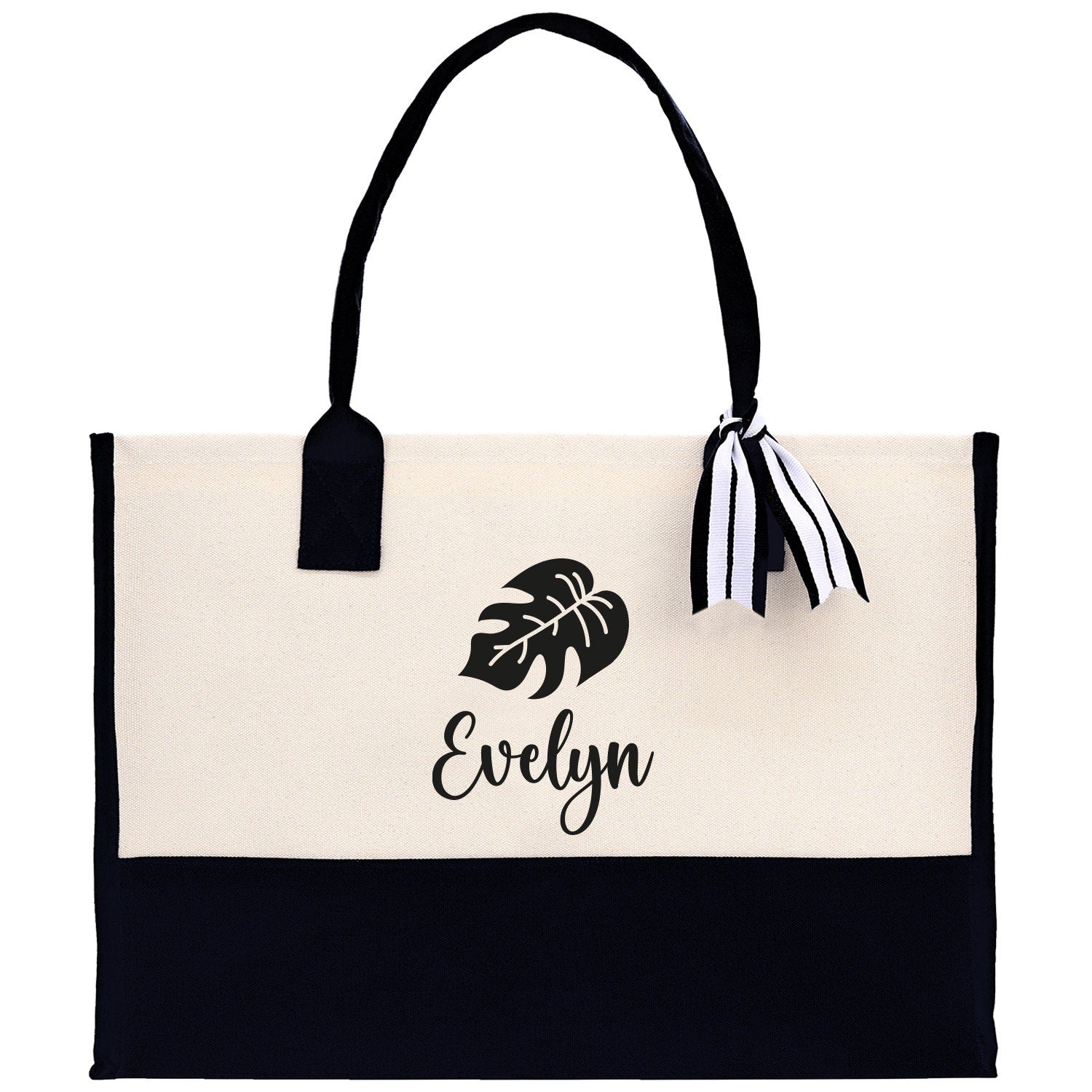Tropical Leaf with Name Custom Wedding Tote Palm Leaf Bridesmaid Tote Bag Personalized Bride Gift Honeymoon Gift Wedding Bridal Party Gift