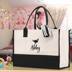 Personalized Kids Name Tote Bag Dinosaur Tote Kindergarten Tote Beach Bag for Boys Custom Kids Summer Bag Kids School Bag Rabbit Unicorn Cat