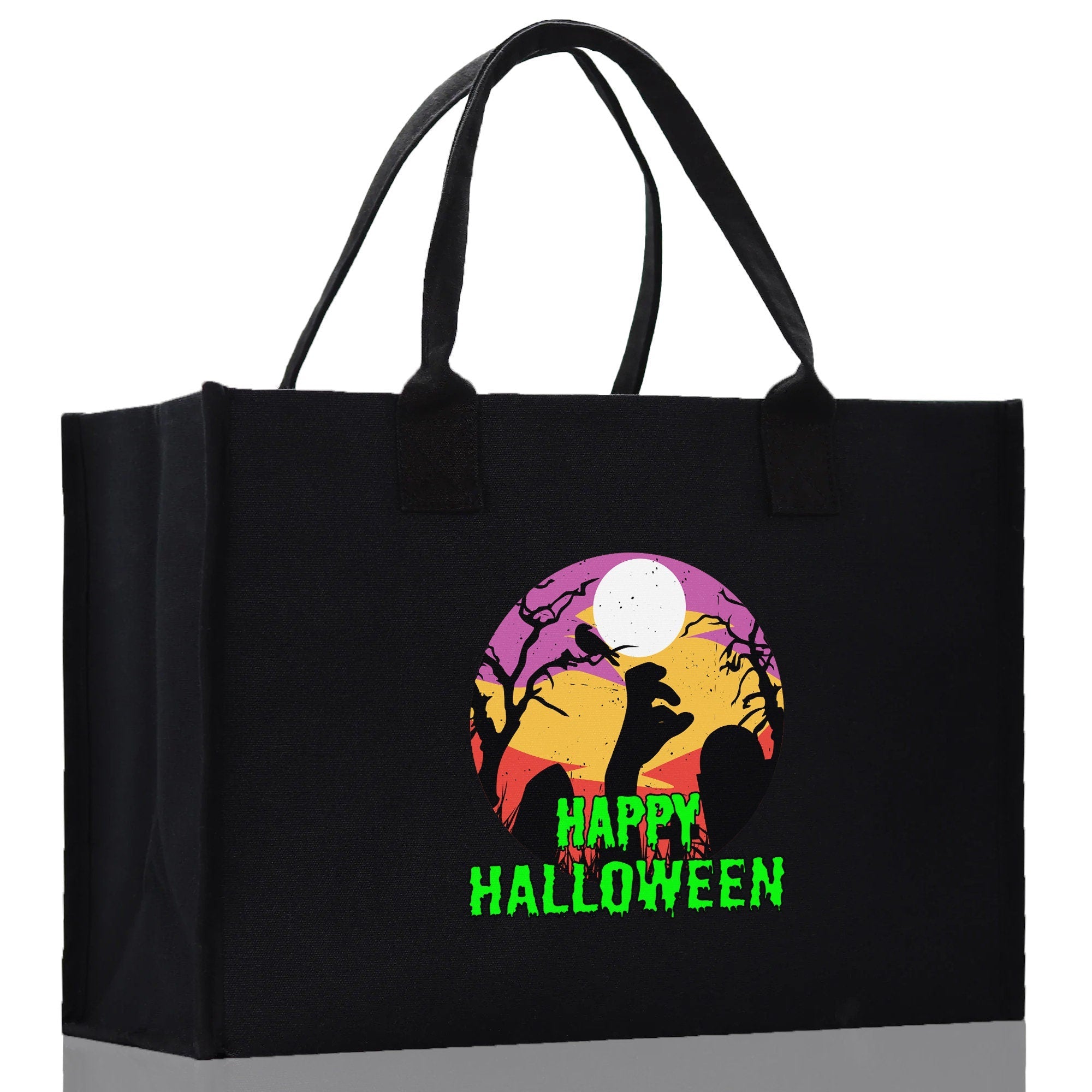 Halloween Trick or Treat Tote Bag Halloween Tote Bag for Kids Halloween Gift Halloween Candy Bag Halloween Doodles Cute Canvas Tote Bag