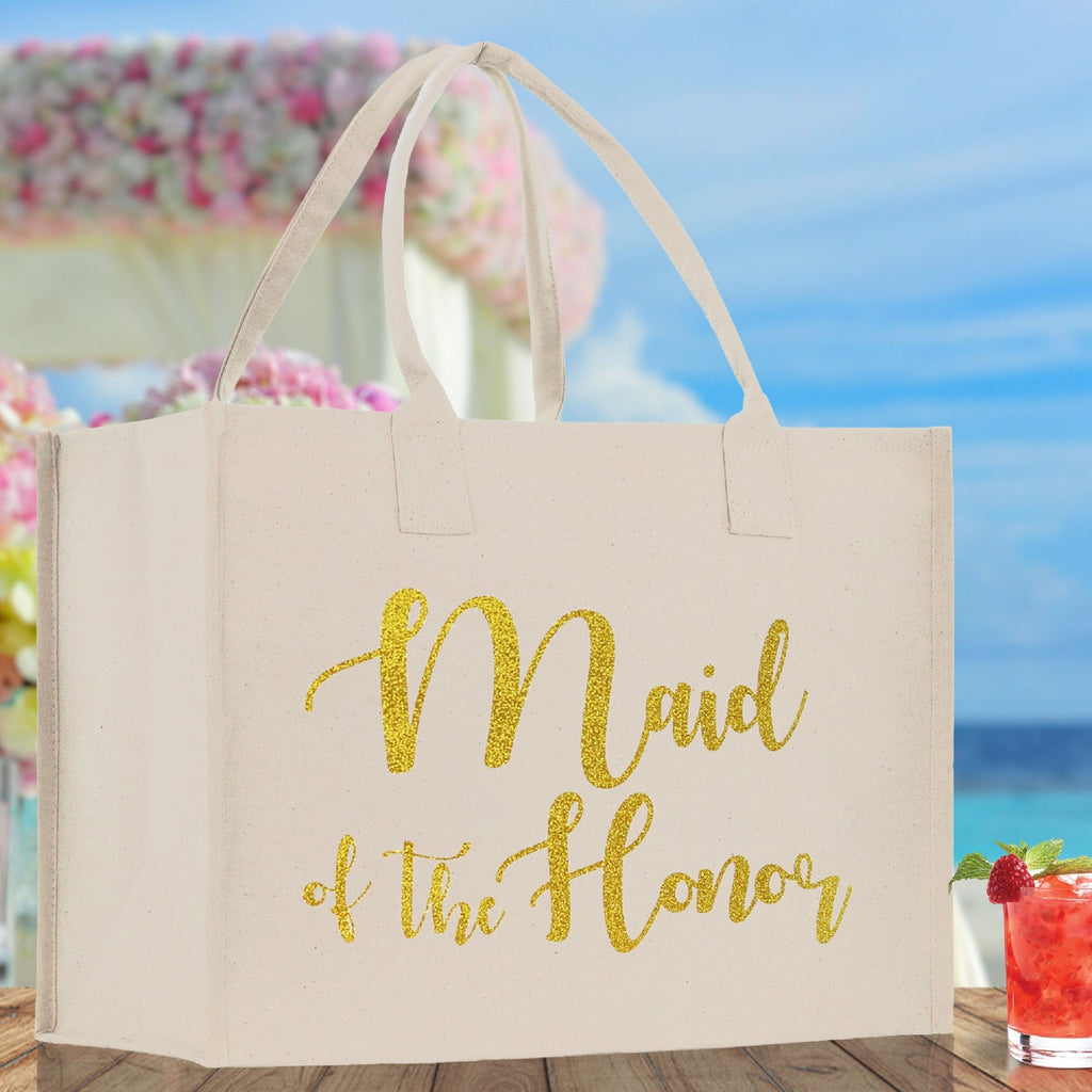 Maid of The Honor Large Print Tote Bag 100% Cotton Canvas Bridal Party Tote Bachelorette Bag Bridal Chic Tote Bags Wedding Totes