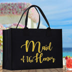 Maid of The Honor Large Print Tote Bag 100% Cotton Canvas Bridal Party Tote Bachelorette Bag Bridal Chic Tote Bags Wedding Totes