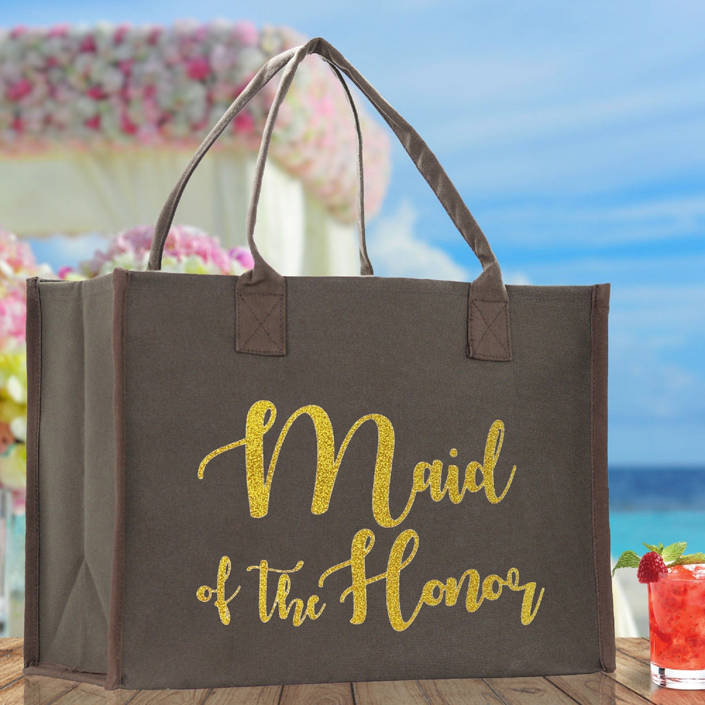 Maid of The Honor Large Print Tote Bag 100% Cotton Canvas Bridal Party Tote Bachelorette Bag Bridal Chic Tote Bags Wedding Totes