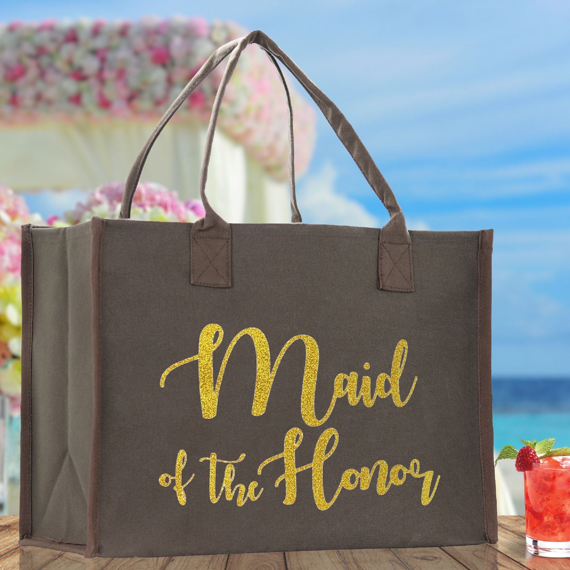 Maid of The Honor Large Print Tote Bag 100% Cotton Canvas Bridal Party Tote Bachelorette Bag Bridal Chic Tote Bags Wedding Totes