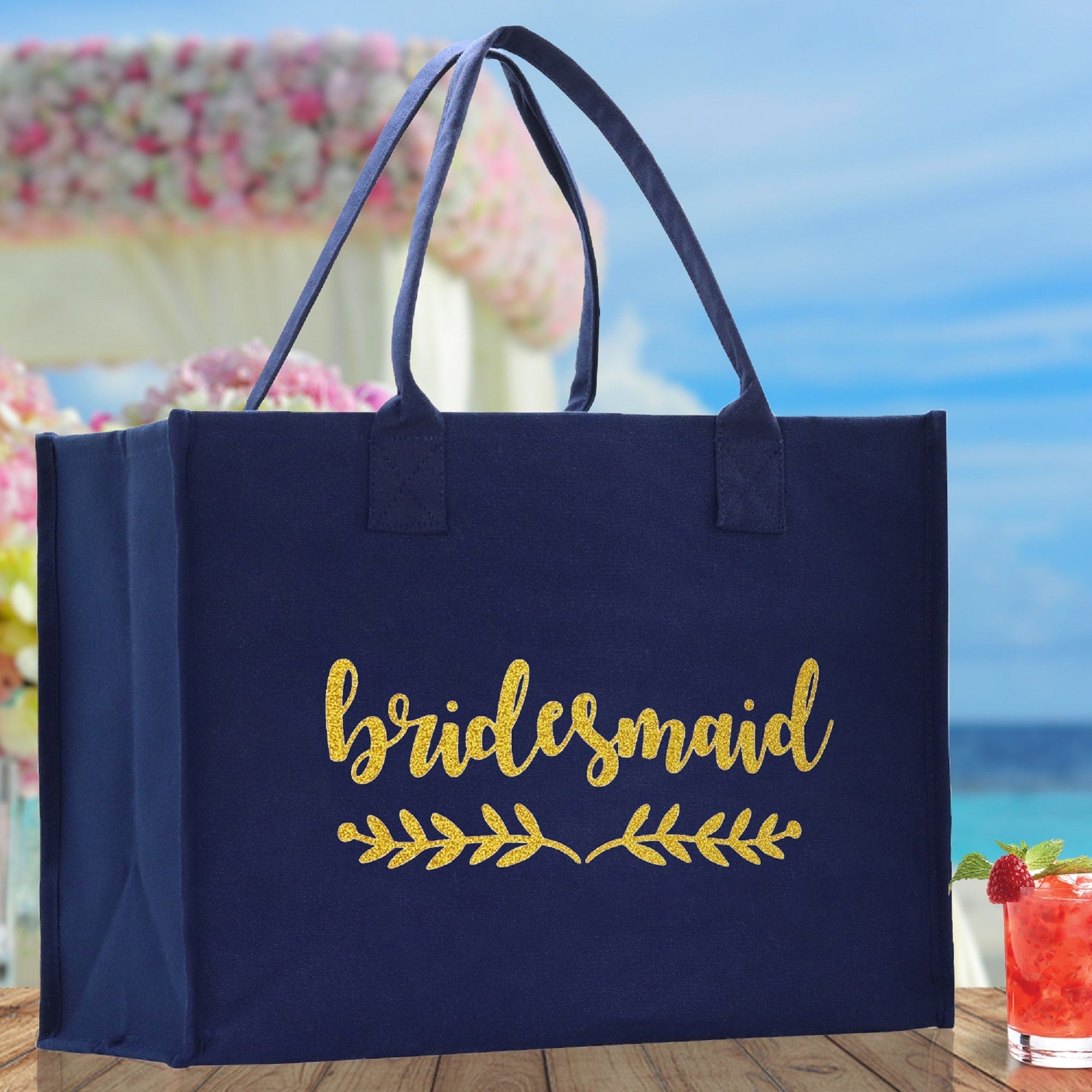 Bridesmaid Large Print Tote Bag 100% Cotton Canvas Bridal Party Tote Bachelorette Bag Bridal Chic Tote Bags Wedding Totes