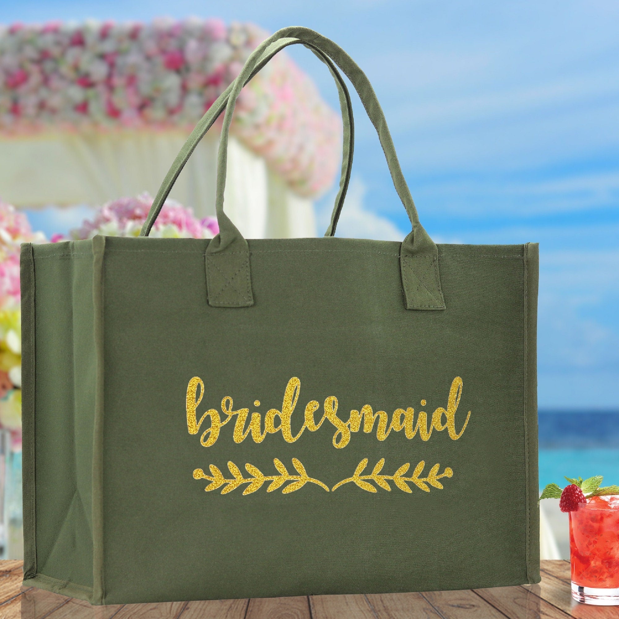 Bridesmaid Large Print Tote Bag 100% Cotton Canvas Bridal Party Tote Bachelorette Bag Bridal Chic Tote Bags Wedding Totes