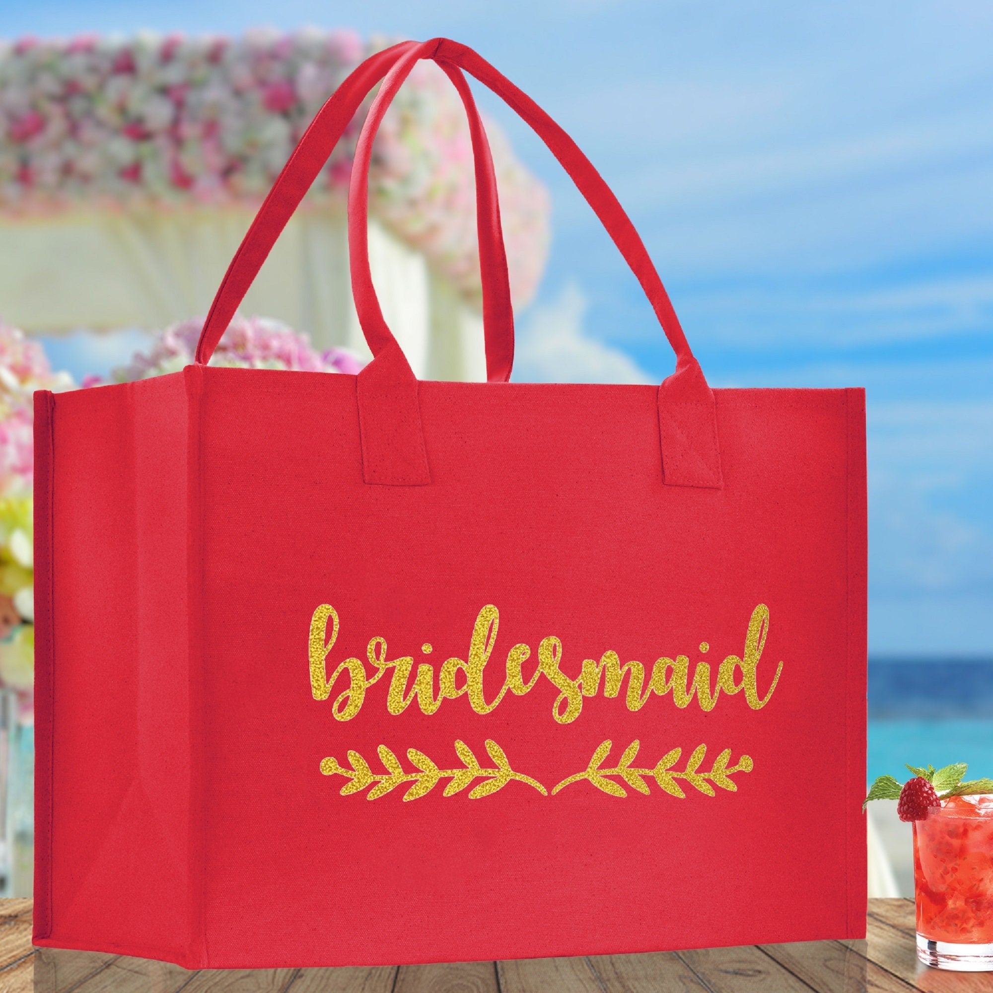 Bridesmaid Large Print Tote Bag 100% Cotton Canvas Bridal Party Tote Bachelorette Bag Bridal Chic Tote Bags Wedding Totes