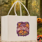 Halloween Trick or Treat Tote Bag Halloween Tote Bag for Kids Halloween Gift Halloween Candy Bag Halloween Doodles Cute Canvas Tote Bag