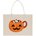 Halloween Trick or Treat Tote Bag Halloween Tote Bag for Kids Halloween Gift Halloween Candy Bag Halloween Doodles Cute Canvas Tote Bag