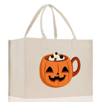 Halloween Trick or Treat Tote Bag Halloween Tote Bag for Kids Halloween Gift Halloween Candy Bag Halloween Doodles Cute Canvas Tote Bag