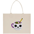 Halloween Trick or Treat Tote Bag Halloween Tote Bag for Kids Halloween Gift Halloween Candy Bag Halloween Doodles Cute Canvas Tote Bag
