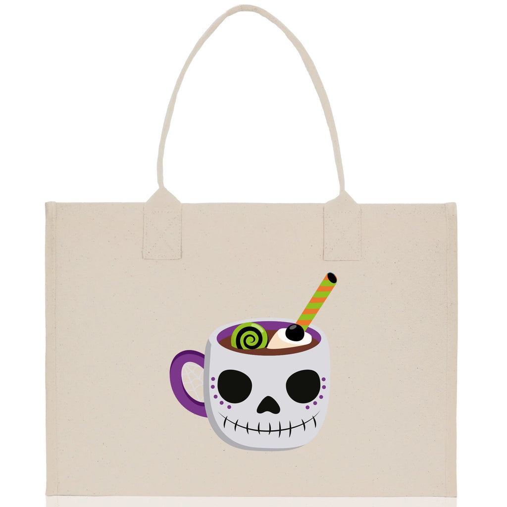 Halloween Trick or Treat Tote Bag Halloween Tote Bag for Kids Halloween Gift Halloween Candy Bag Halloween Doodles Cute Canvas Tote Bag