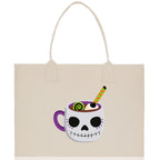 Halloween Trick or Treat Tote Bag Halloween Tote Bag for Kids Halloween Gift Halloween Candy Bag Halloween Doodles Cute Canvas Tote Bag