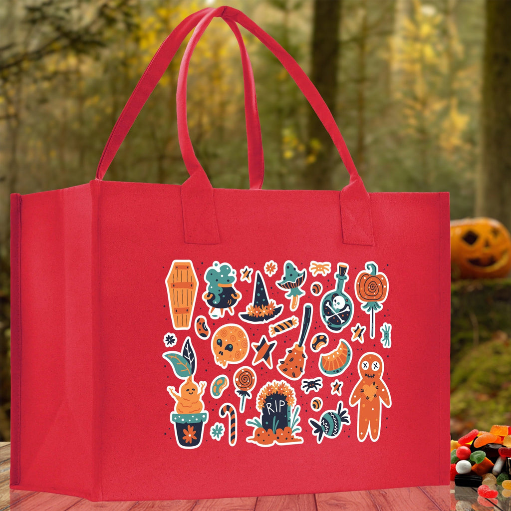 Halloween Trick or Treat Tote Bag Halloween Tote Bag for Kids Halloween Gift Halloween Candy Bag Halloween Doodles Cute Canvas Tote Bag