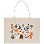 Halloween Trick or Treat Tote Bag Halloween Tote Bag for Kids Halloween Gift Halloween Candy Bag Halloween Doodles Cute Canvas Tote Bag