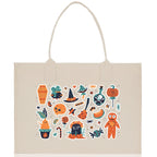 Halloween Trick or Treat Tote Bag Halloween Tote Bag for Kids Halloween Gift Halloween Candy Bag Halloween Doodles Cute Canvas Tote Bag