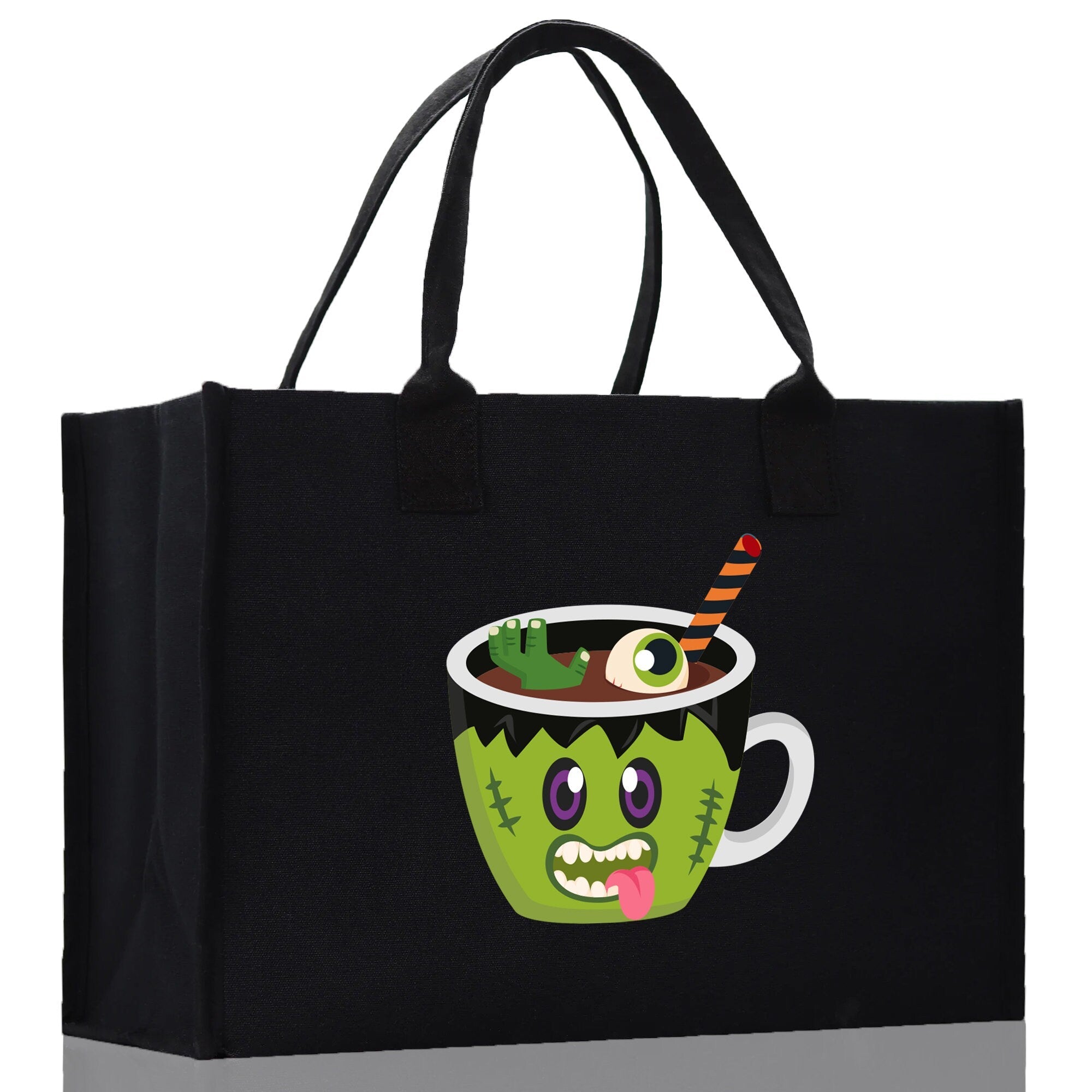Halloween Trick or Treat Tote Bag Halloween Tote Bag for Kids Halloween Gift Halloween Candy Bag Halloween Doodles Cute Canvas Tote Bag