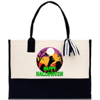 Halloween Trick or Treat Tote Bag Halloween Tote Bag for Kids Halloween Gift Halloween Candy Bag Halloween Doodles Cute Canvas Tote Bag