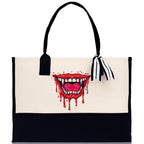 Halloween Trick or Treat Tote Bag Halloween Tote Bag for Kids Halloween Gift Halloween Candy Bag Halloween Doodles Cute Canvas Tote Bag