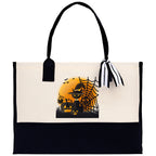 Halloween Trick or Treat Tote Bag Halloween Tote Bag for Kids Halloween Gift Halloween Candy Bag Halloween Doodles Cute Canvas Tote Bag