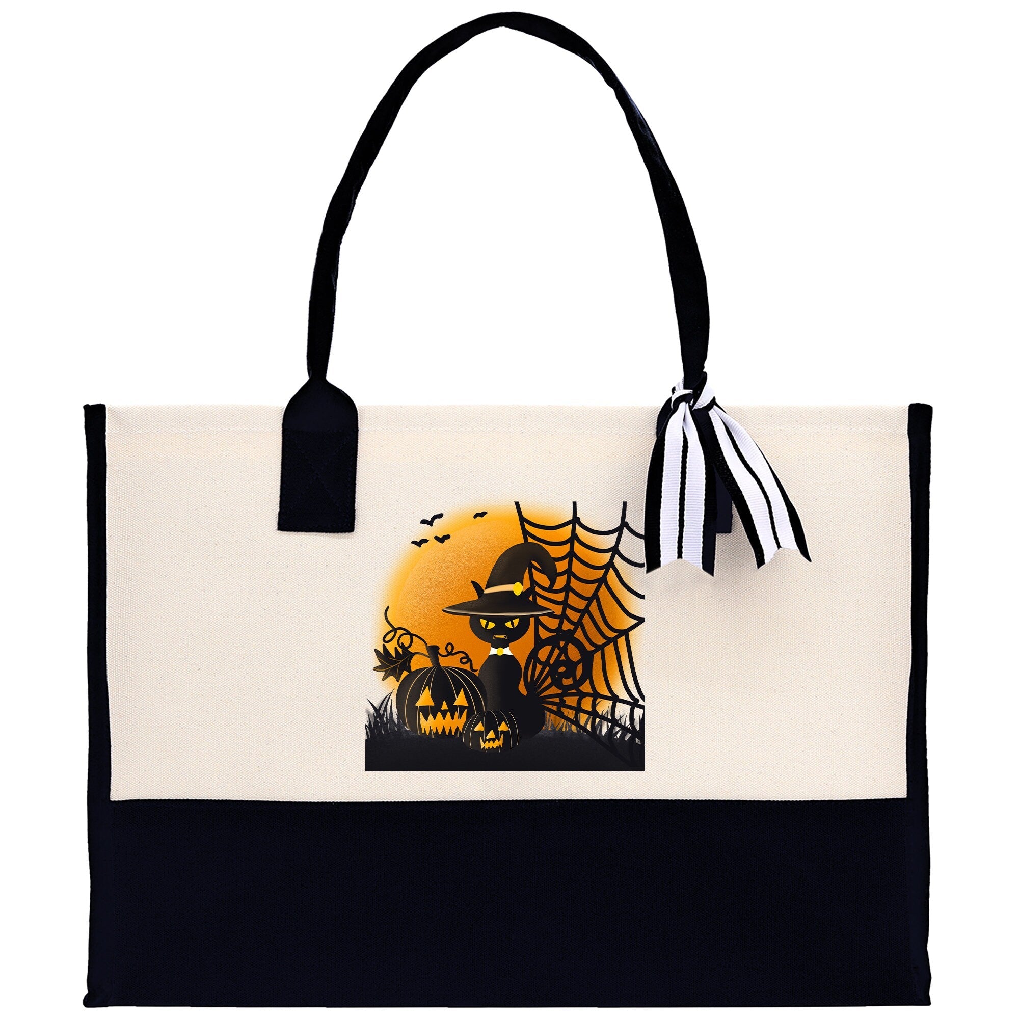 Halloween Trick or Treat Tote Bag Halloween Tote Bag for Kids Halloween Gift Halloween Candy Bag Halloween Doodles Cute Canvas Tote Bag