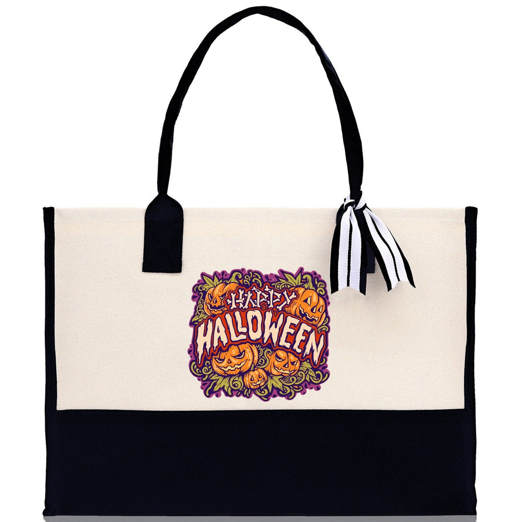 Halloween Trick or Treat Tote Bag Halloween Tote Bag for Kids Halloween Gift Halloween Candy Bag Halloween Doodles Cute Canvas Tote Bag