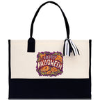 Halloween Trick or Treat Tote Bag Halloween Tote Bag for Kids Halloween Gift Halloween Candy Bag Halloween Doodles Cute Canvas Tote Bag