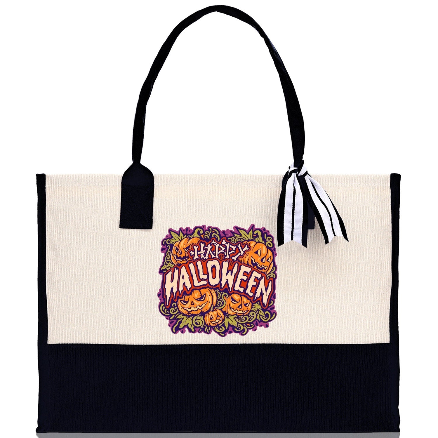Halloween Trick or Treat Tote Bag Halloween Tote Bag for Kids Halloween Gift Halloween Candy Bag Halloween Doodles Cute Canvas Tote Bag