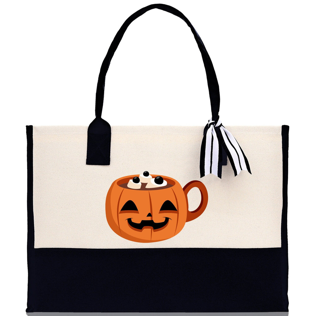 Halloween Trick or Treat Tote Bag Halloween Tote Bag for Kids Halloween Gift Halloween Candy Bag Halloween Doodles Cute Canvas Tote Bag