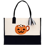 Halloween Trick or Treat Tote Bag Halloween Tote Bag for Kids Halloween Gift Halloween Candy Bag Halloween Doodles Cute Canvas Tote Bag