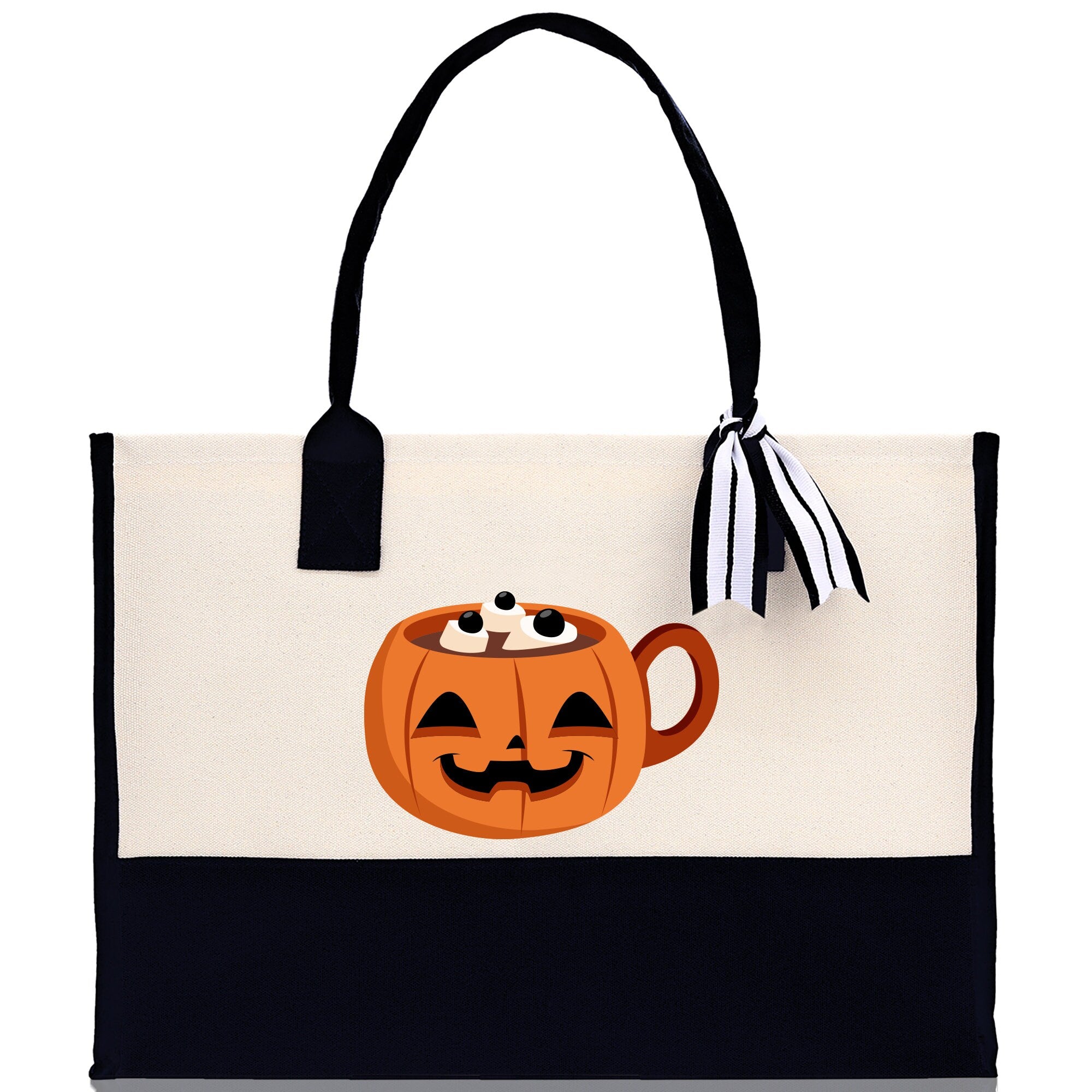 Halloween Trick or Treat Tote Bag Halloween Tote Bag for Kids Halloween Gift Halloween Candy Bag Halloween Doodles Cute Canvas Tote Bag