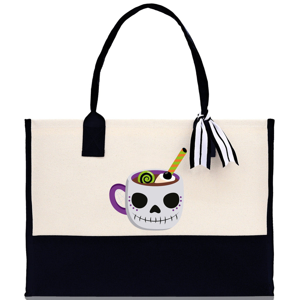 Halloween Trick or Treat Tote Bag Halloween Tote Bag for Kids Halloween Gift Halloween Candy Bag Halloween Doodles Cute Canvas Tote Bag