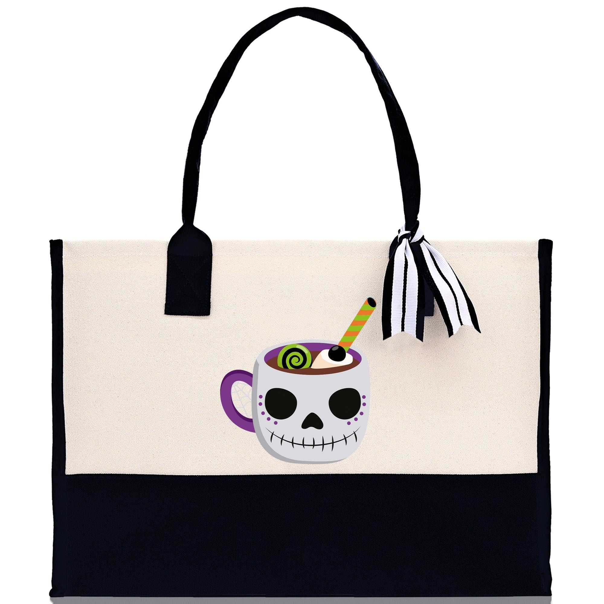 Halloween Trick or Treat Tote Bag Halloween Tote Bag for Kids Halloween Gift Halloween Candy Bag Halloween Doodles Cute Canvas Tote Bag