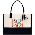 Halloween Trick or Treat Tote Bag Halloween Tote Bag for Kids Halloween Gift Halloween Candy Bag Halloween Doodles Cute Canvas Tote Bag