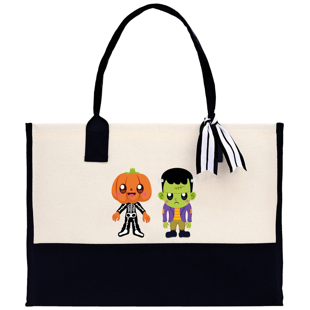 Halloween Trick or Treat Tote Bag Halloween Tote Bag for Kids Halloween Gift Halloween Candy Bag Halloween Doodles Cute Canvas Tote Bag