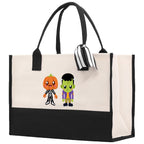 Halloween Trick or Treat Tote Bag Halloween Tote Bag for Kids Halloween Gift Halloween Candy Bag Halloween Doodles Cute Canvas Tote Bag