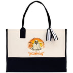 Halloween Trick or Treat Tote Bag Halloween Tote Bag for Kids Halloween Gift Halloween Candy Bag Halloween Doodles Cute Canvas Tote Bag