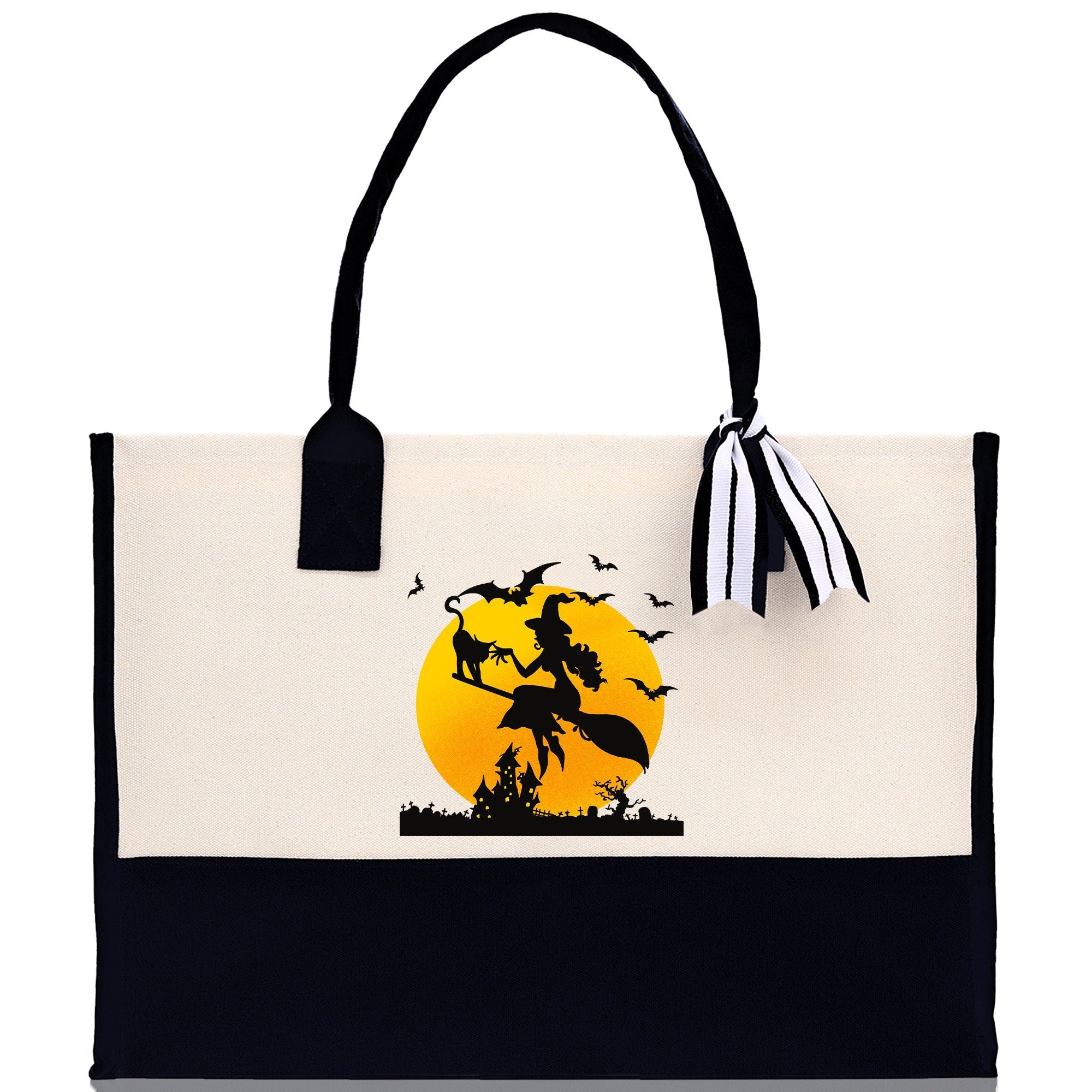 Halloween Trick or Treat Tote Bag Halloween Tote Bag for Kids Halloween Gift Halloween Candy Bag Halloween Doodles Cute Canvas Tote Bag