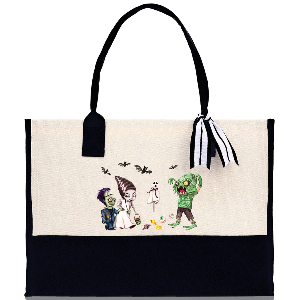 Halloween Trick or Treat Tote Bag Halloween Tote Bag for Kids Halloween Gift Halloween Candy Bag Halloween Doodles Cute Canvas Tote Bag