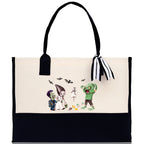 Halloween Trick or Treat Tote Bag Halloween Tote Bag for Kids Halloween Gift Halloween Candy Bag Halloween Doodles Cute Canvas Tote Bag
