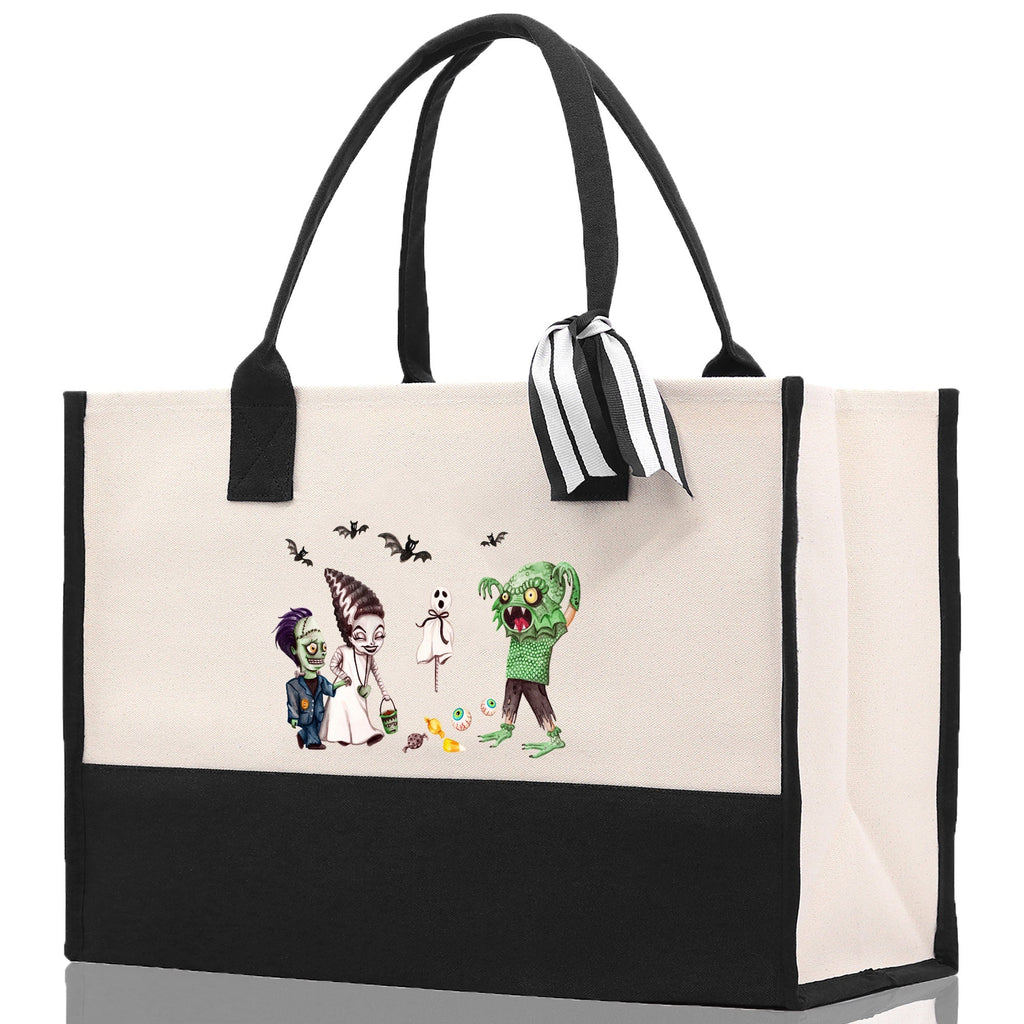 Halloween Trick or Treat Tote Bag Halloween Tote Bag for Kids Halloween Gift Halloween Candy Bag Halloween Doodles Cute Canvas Tote Bag