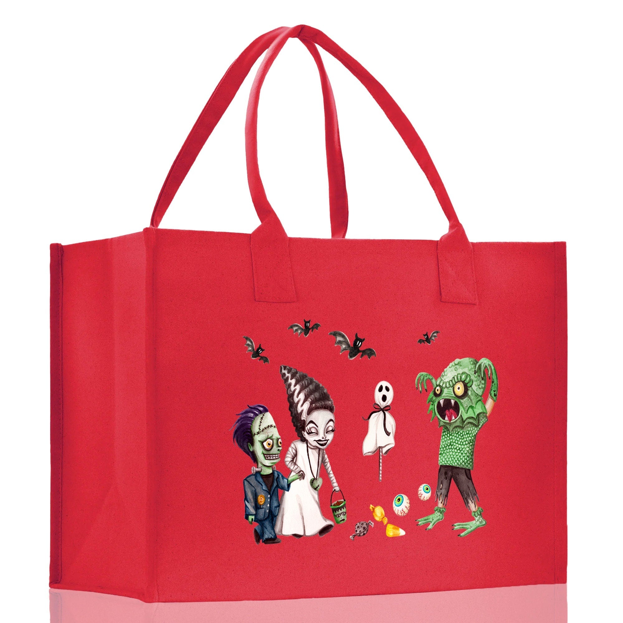 Halloween Trick or Treat Tote Bag Halloween Tote Bag for Kids Halloween Gift Halloween Candy Bag Halloween Doodles Cute Canvas Tote Bag