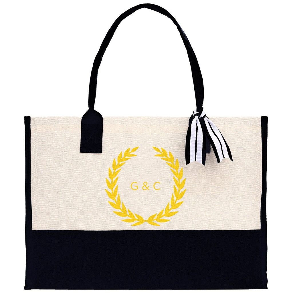 Wedding Monogram Welcome Canvas Tote Bag with Wreath Personalized Wedding Gift Welcome Bag Favor for Guests Custom Wedding Guest Gift
