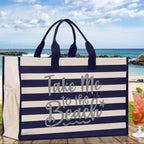 Take Me To The Beach Cabana Tote Bag XL - Oversized Chic Tote Bag with Zipper and Inner Pocket - Beach Bag for Women - Weekender Beach Tote