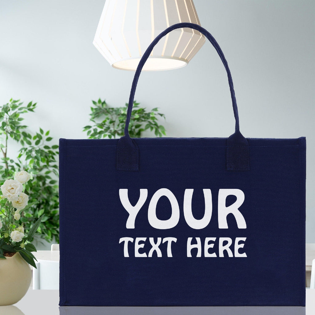 Customized Embroidered Name Tote Bag 100% Cotton Canvas and a Chic Personalized Tote Bag, Beach Bag, Market Bag, Bridesmaid Bag - Navy